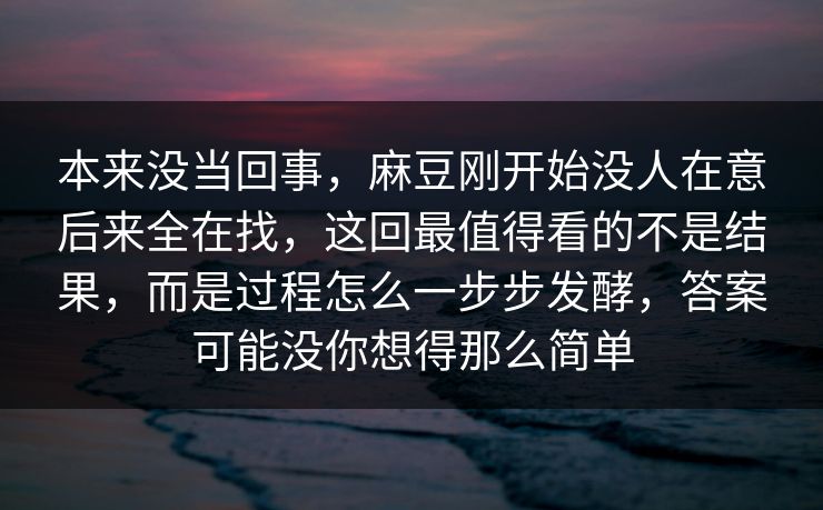 本来没当回事,麻豆刚开始没人在意后来全在找,这回最值得看的不是结果,而是过程怎么一步步发酵,答案可能没你想得那么简单